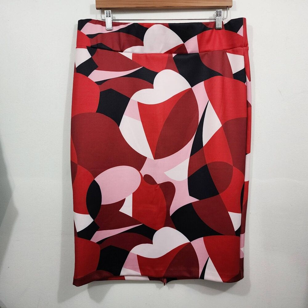 Eloquii Neoprene Scuba Pencil Skirt Red Retro Heart Stretch Womens 18